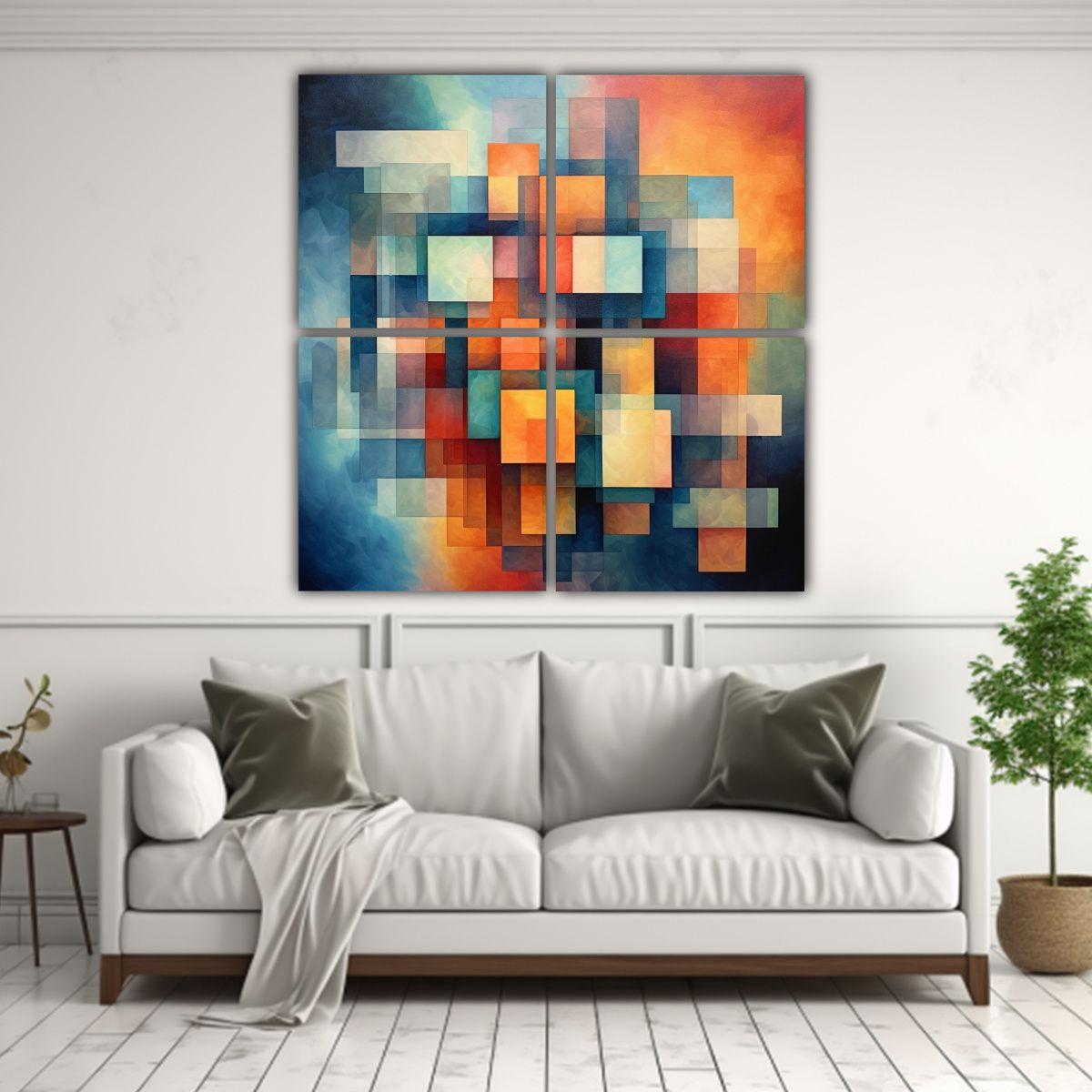 Cuatro Cuadros Abstractos Geométricos Patrón 120x120 Cm-2