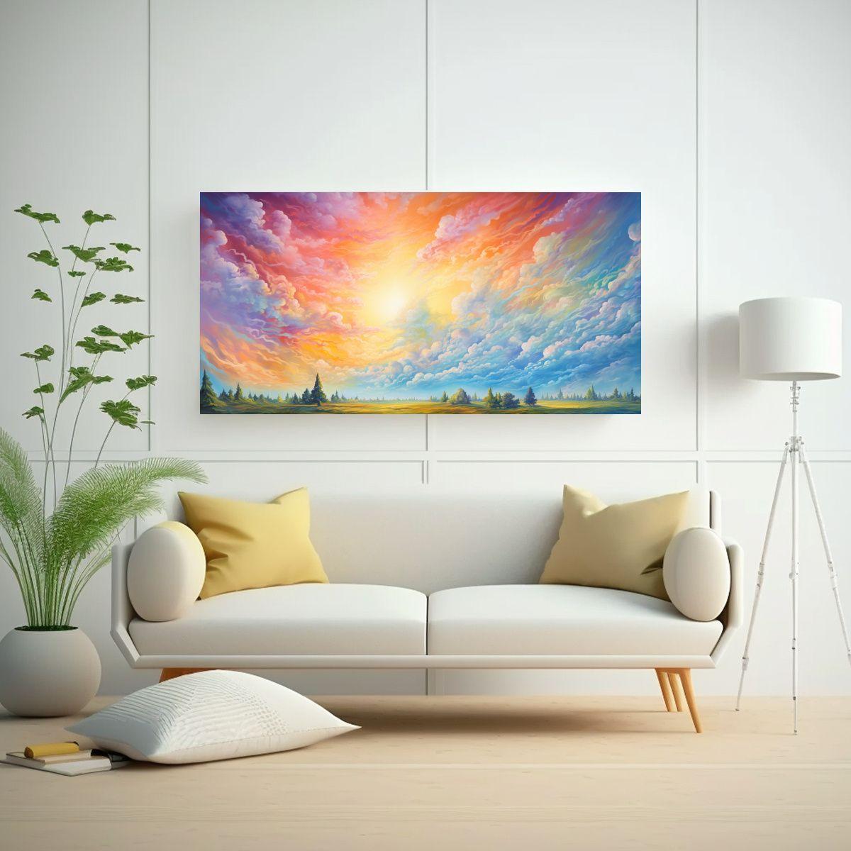 Pintura Abstracta Juvenil: Amanecer Con Colores 60x30cm-2