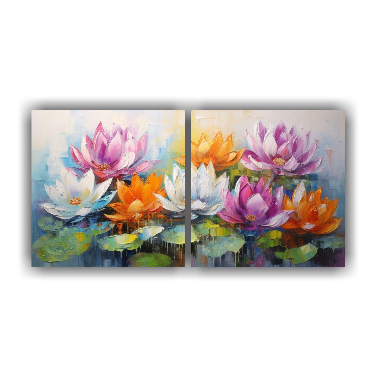 Pintura En Lienzo De Loto En Colores Vibrantes 140x70 Cm-0