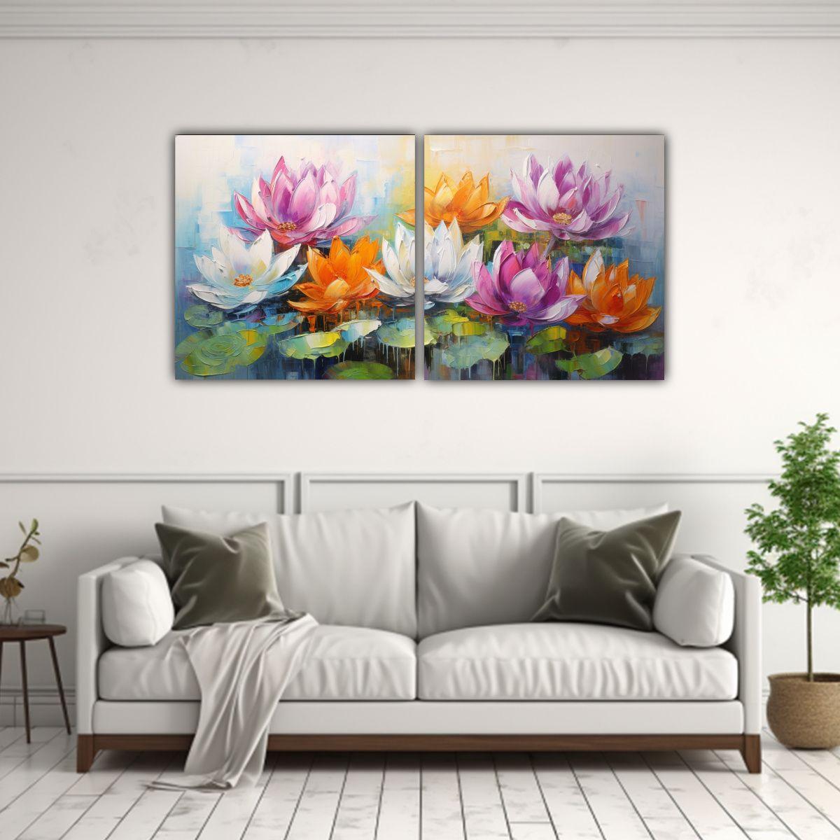 Pintura En Lienzo De Loto En Colores Vibrantes 140x70 Cm-2