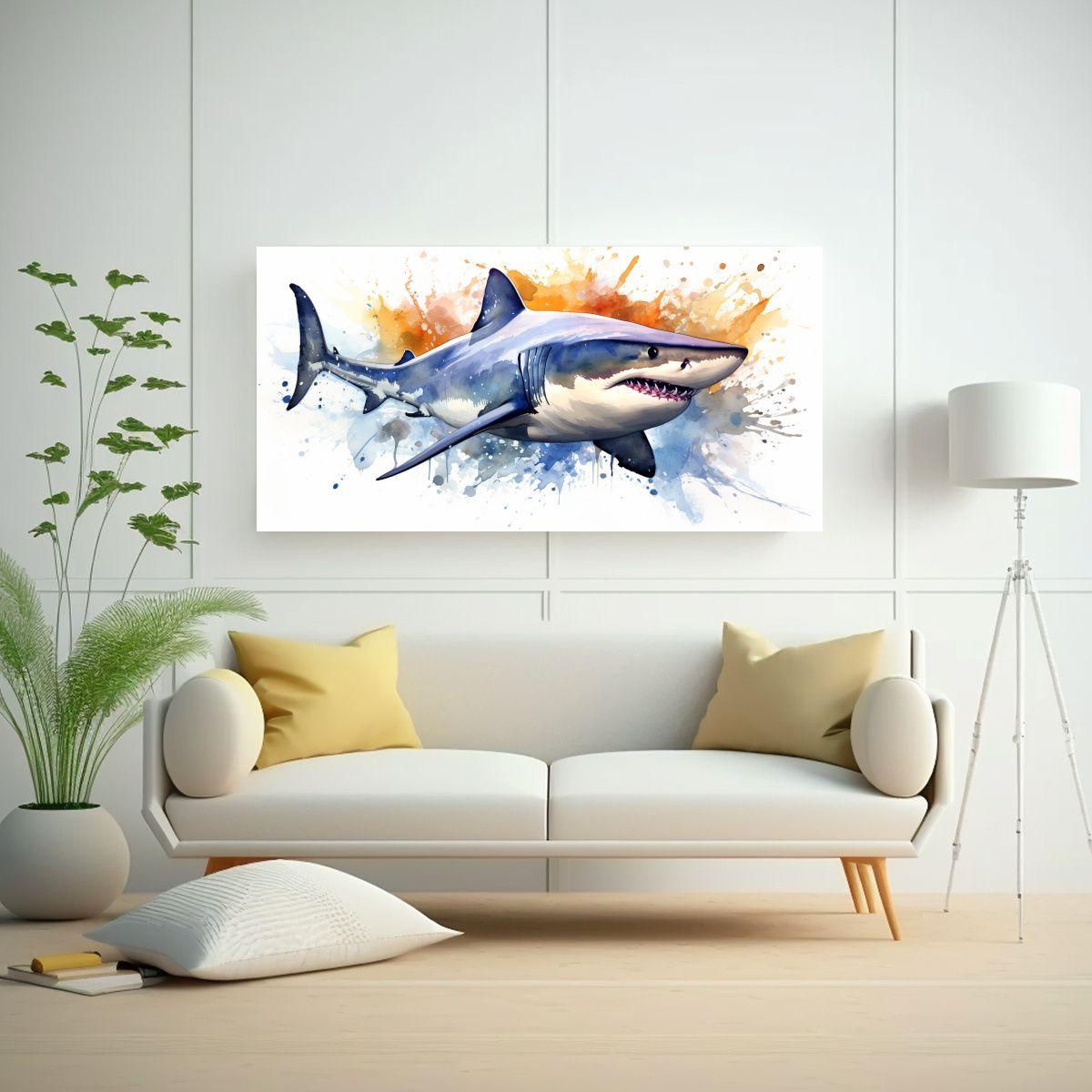 Cuadro Abstracción Época Tiburón Toro Acuarela 100x50cm-2