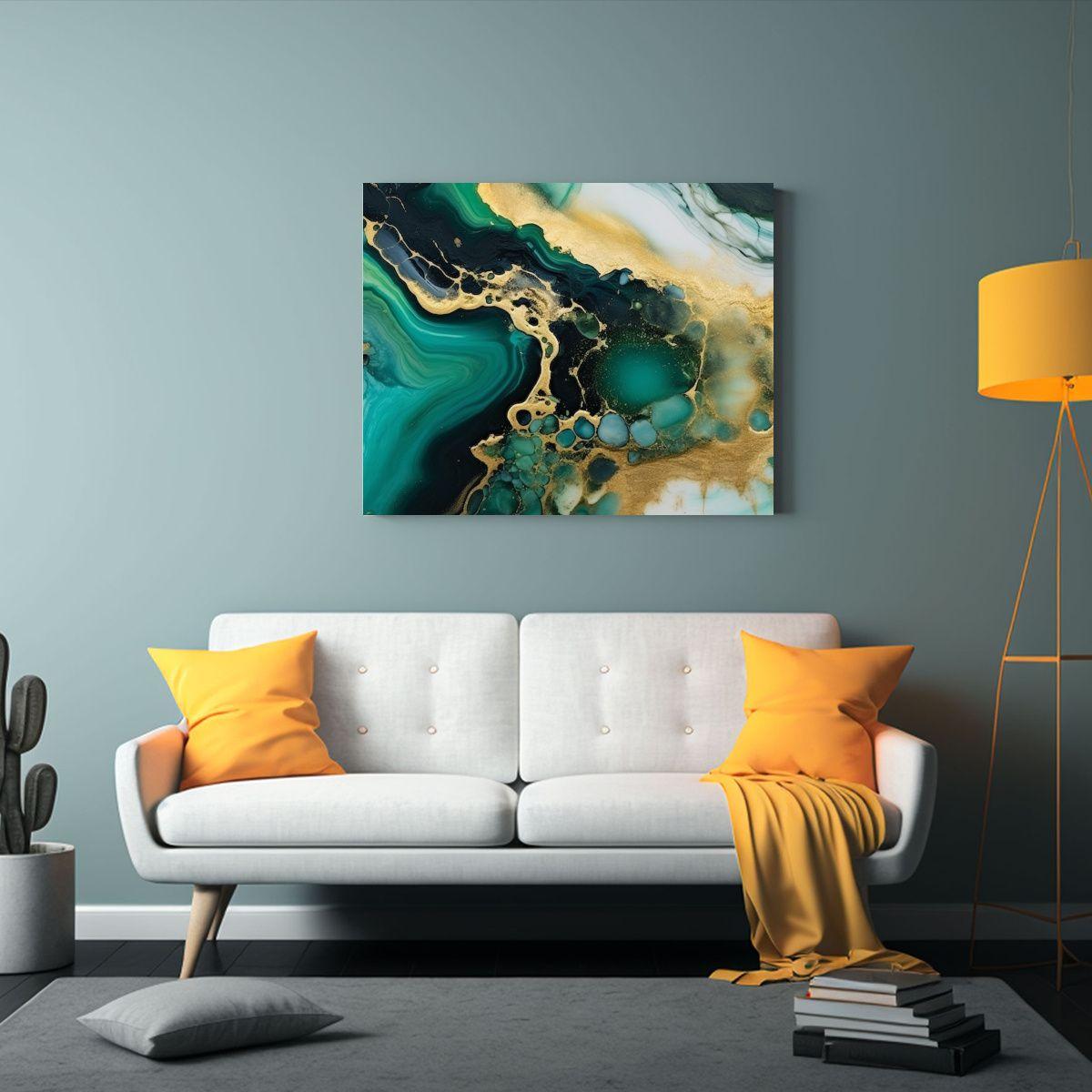 Pintura De Arte Clásico Con Tinta De Alcohol Esmeralda Y Or 90x60cm-2