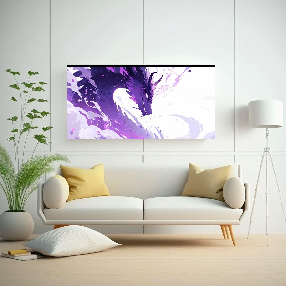 Pintura De Decoración Tema Dragón En Púrpura Y  80x40cm-2