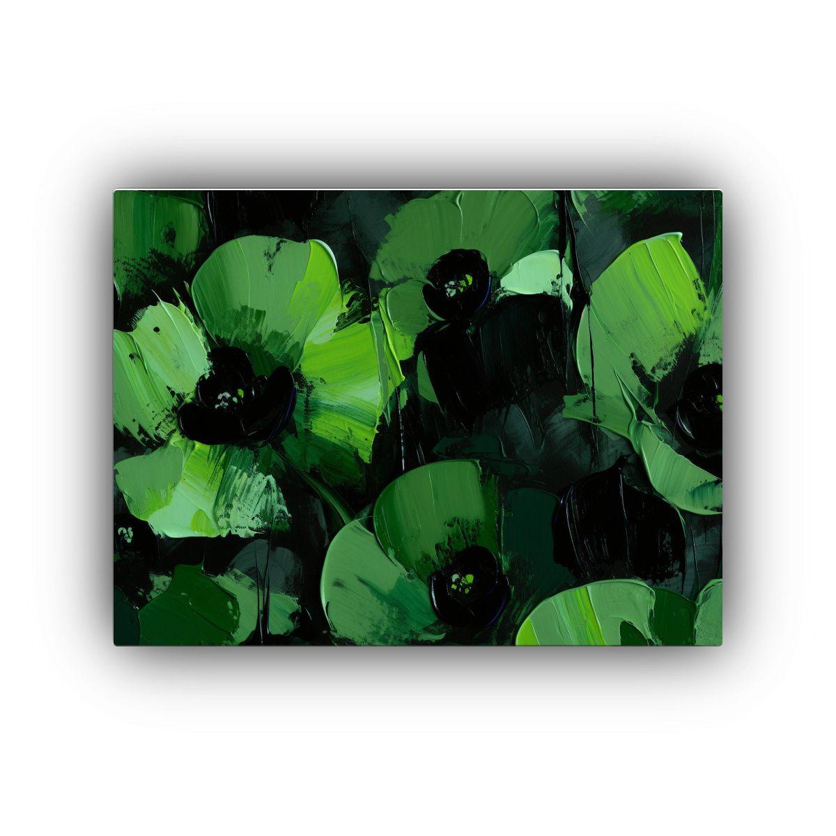 Pintura En Lienzo De Flores En Colores Verde Y Negro Para De 90x60cm-0