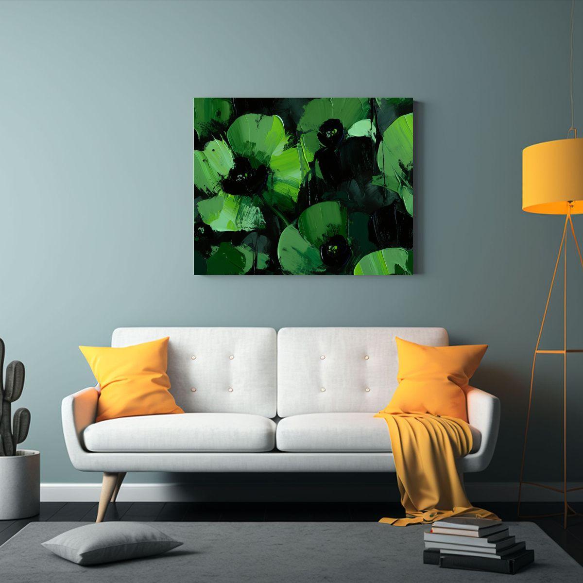Pintura En Lienzo De Flores En Colores Verde Y Negro Para De 90x60cm-2