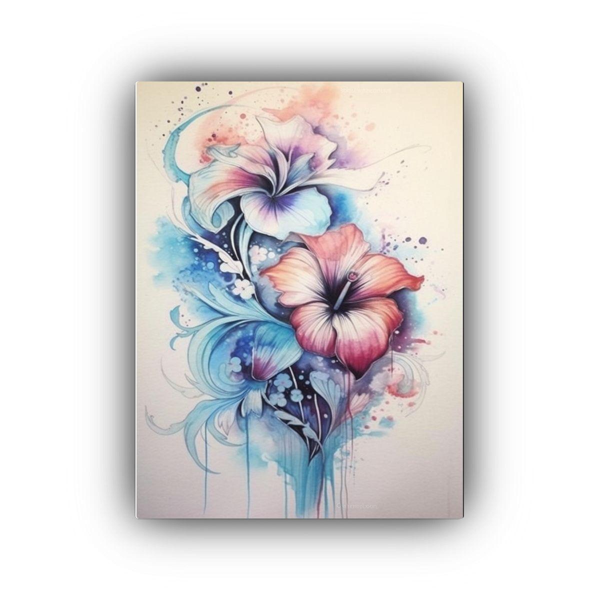 Pintura Floral En Tinta Y Acuarela, Inspiradora Y 50x75cm-0