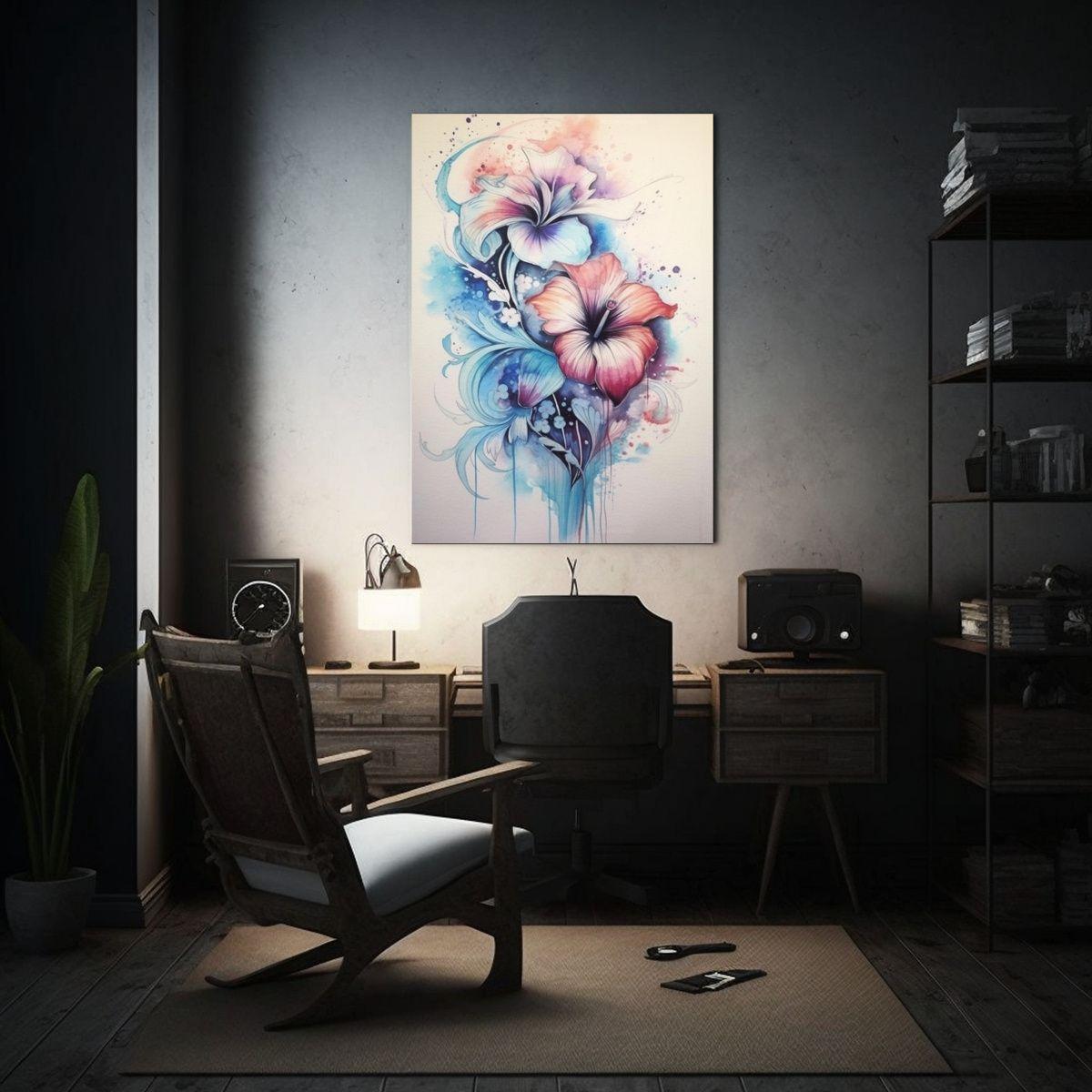 Pintura Floral En Tinta Y Acuarela, Inspiradora Y 50x75cm-2