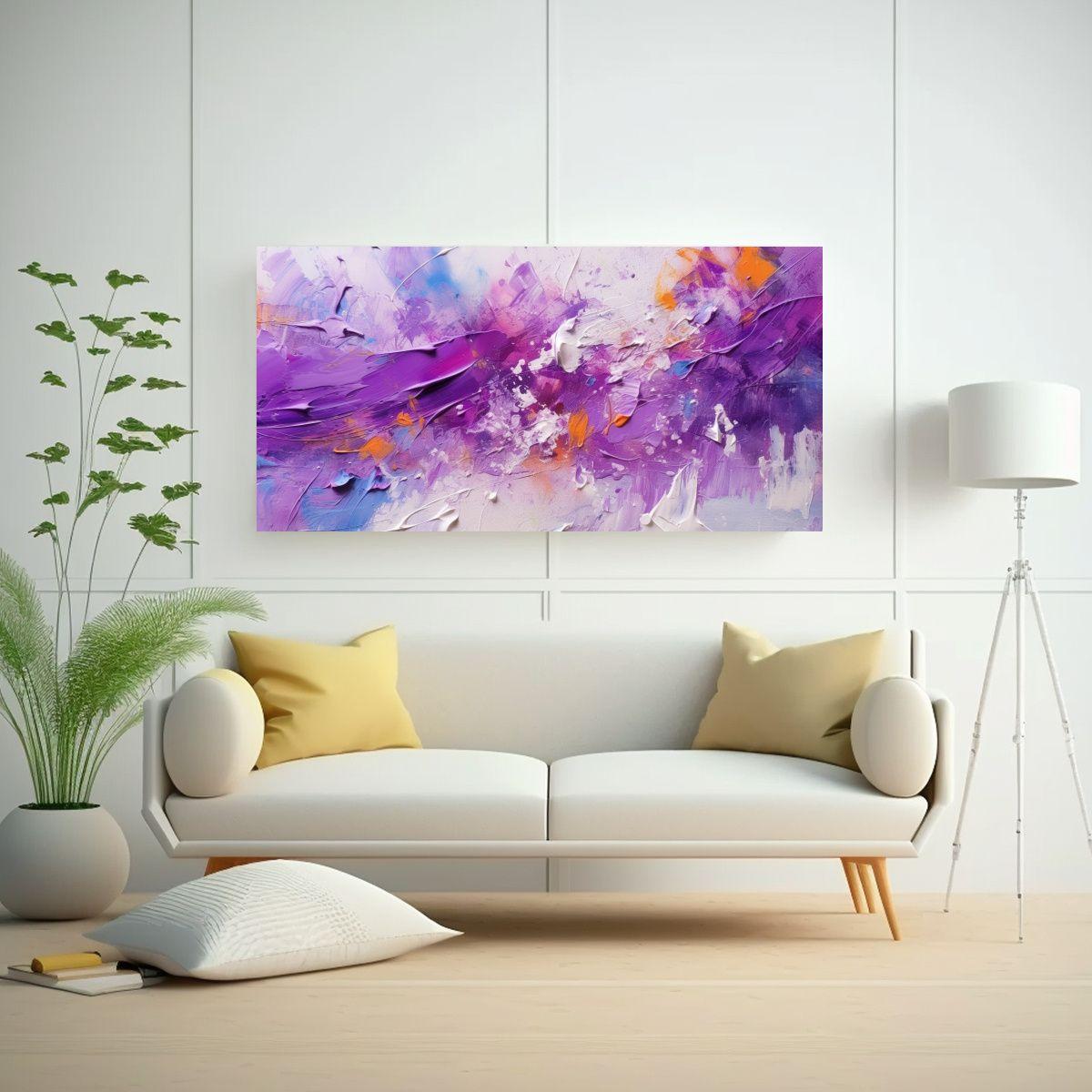 Pintura Abstracta Multicolor Con Textura Púrpura 60x30cm-2