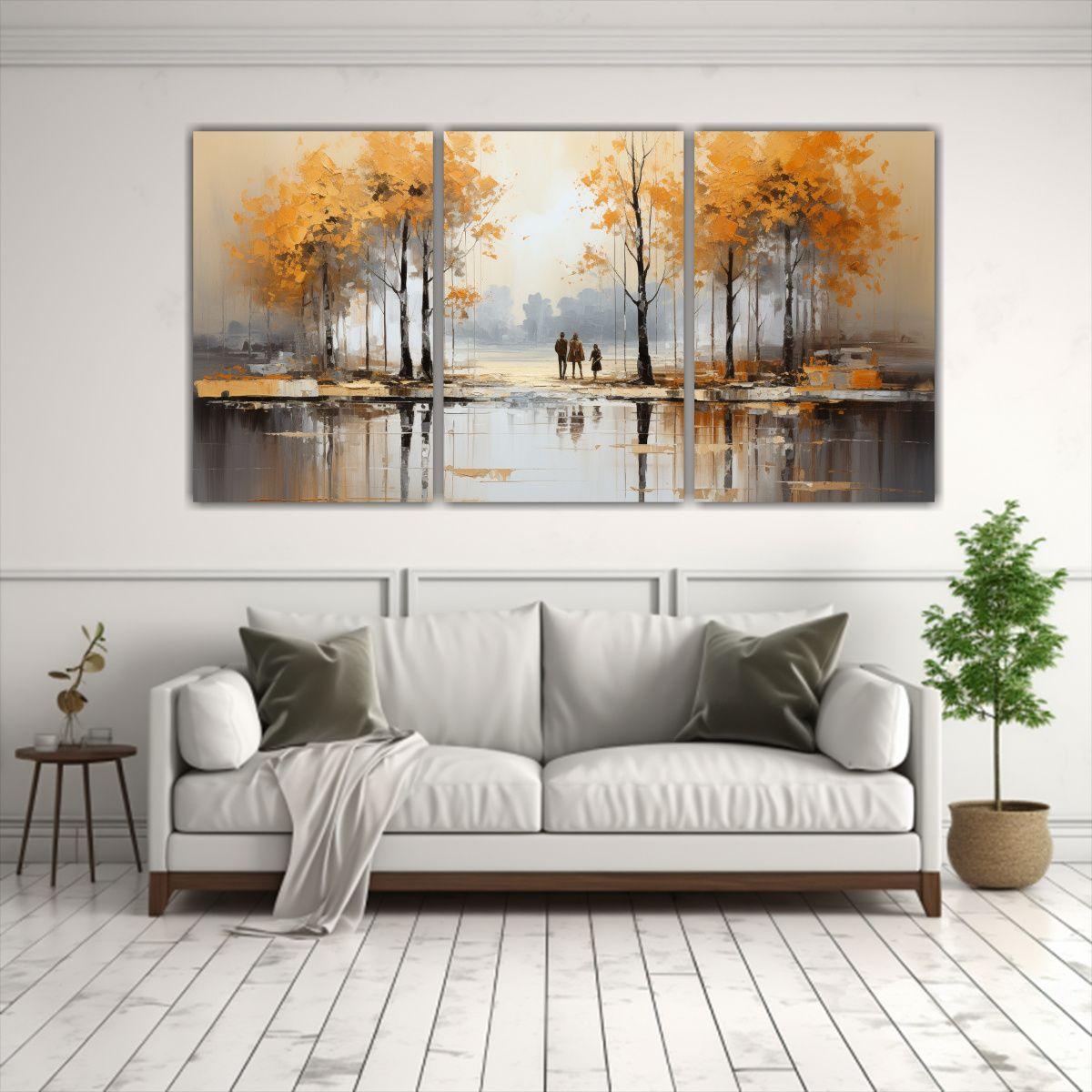 Cuadro Abstracto De Árboles En Plata Y Oro Para 90x45 Cm-2