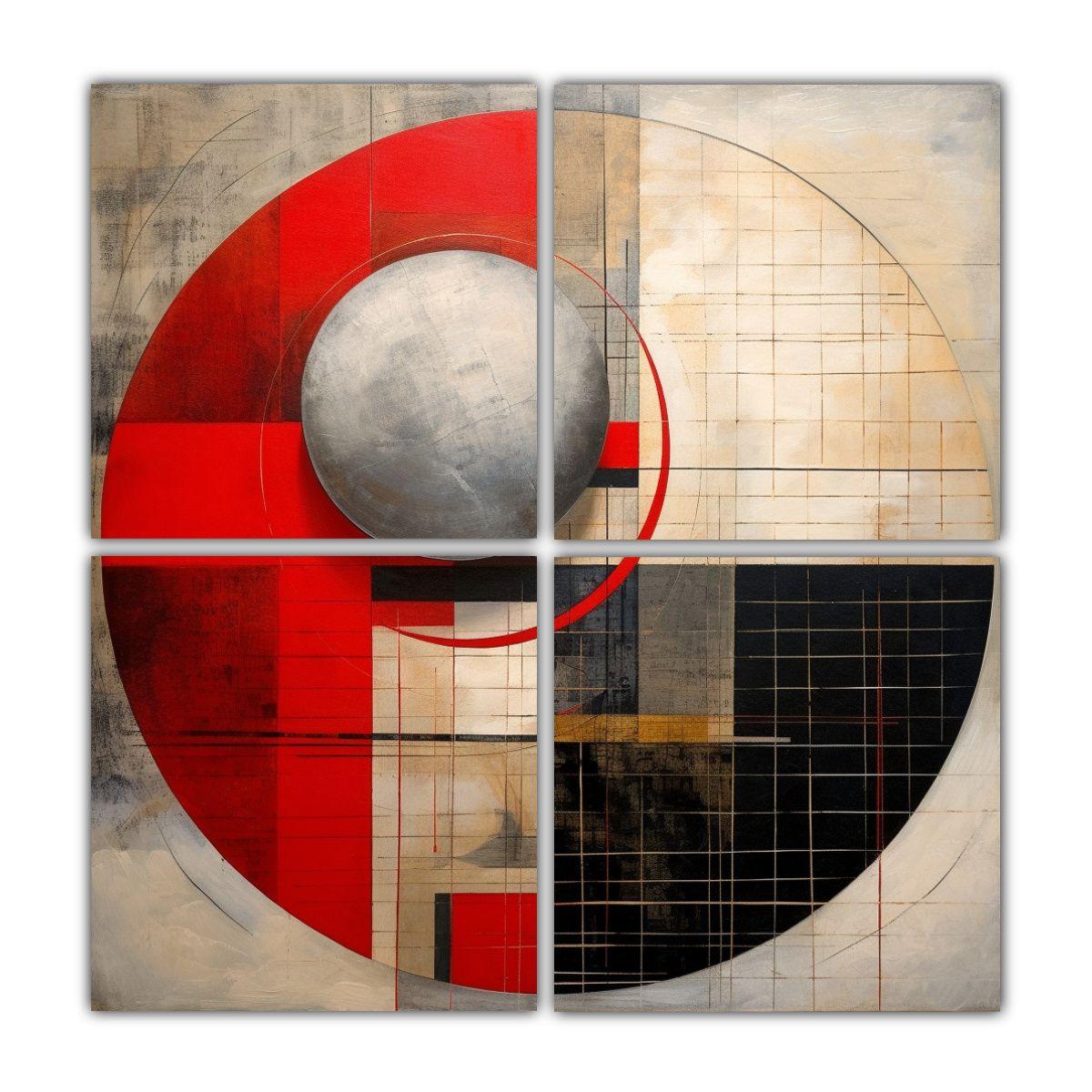 Cuadro Abstracto Rojo Y Blanco Para Decoración 100x100 Cm-0