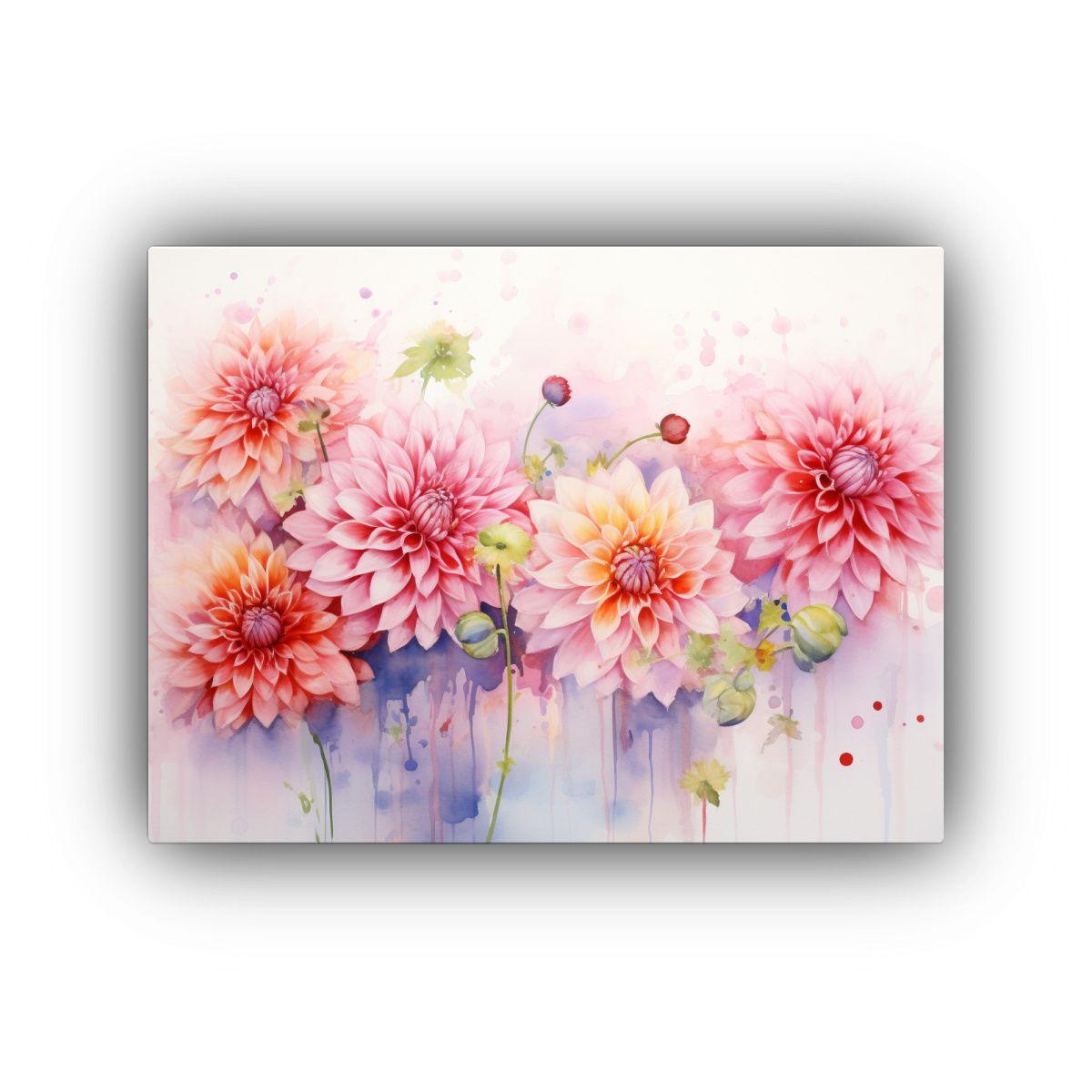 Cuadro Abstracto De Dalias En Acuarela Moderno 60x40cm-0
