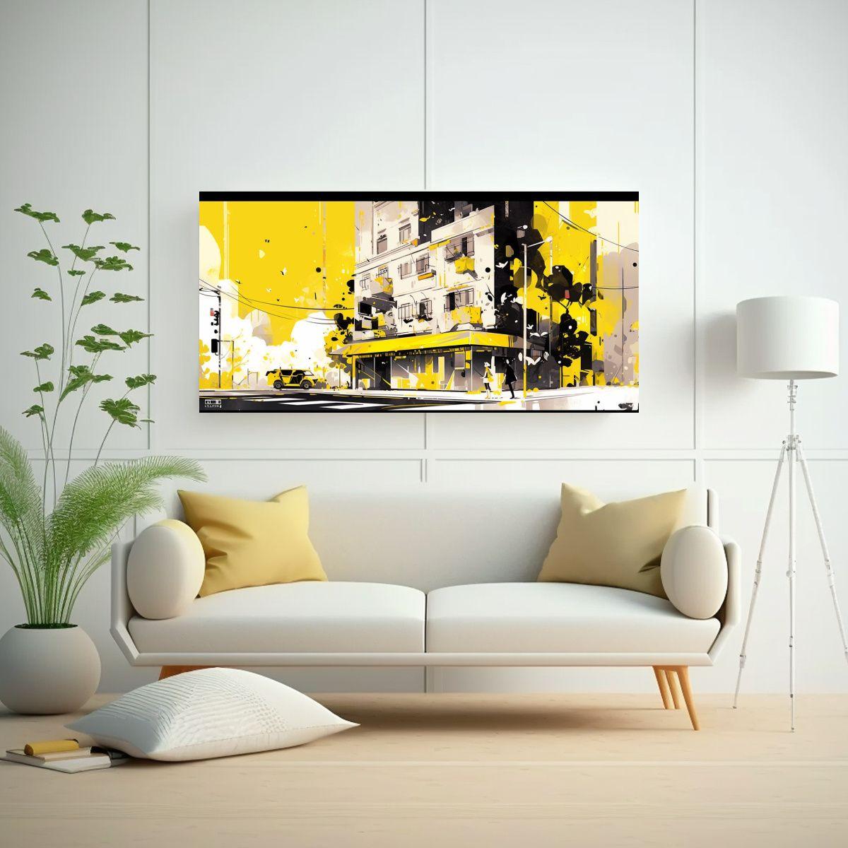 Cuadro Decorativo Santiago City Chile En Amarillo 80x40cm-2