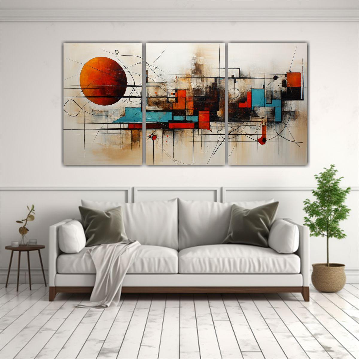 Set 3 Cuadros Abstractos XXL Movimiento Y Colores 120x60 Cm-2