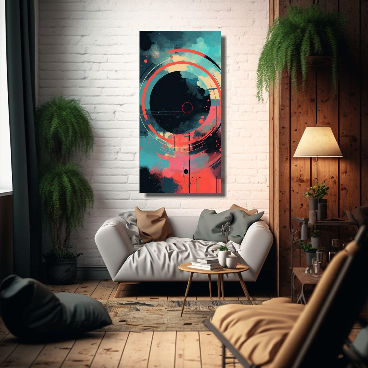 Pintura En Tela Vibrante Con Círculo En Colores 70x140cm-2