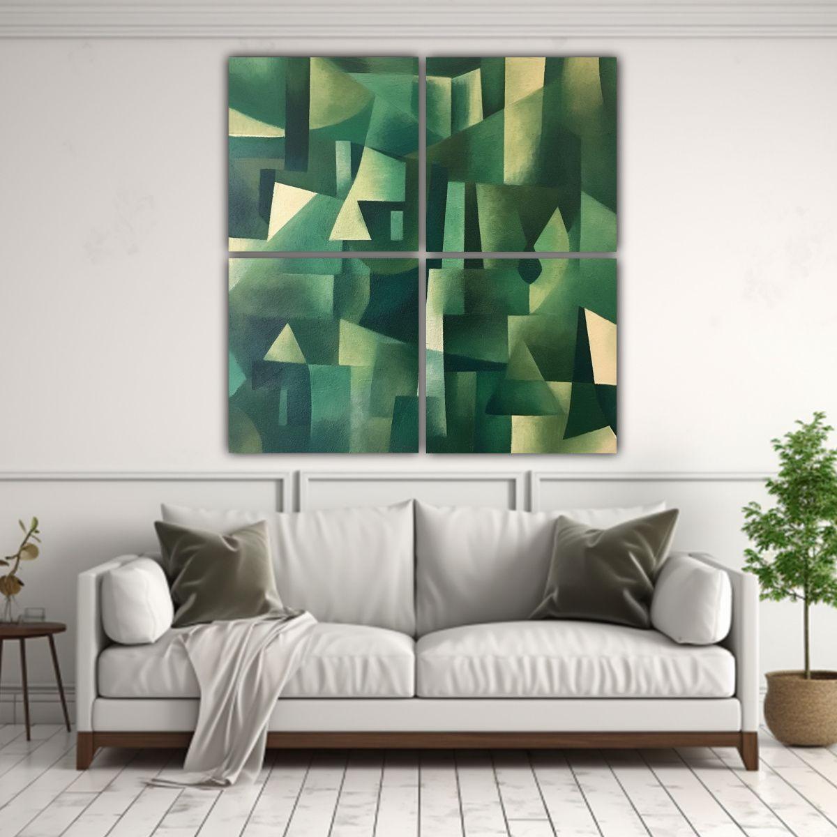 Cuadro Abstracto Verde Geométrico, Expresión 200x200 Cm-2