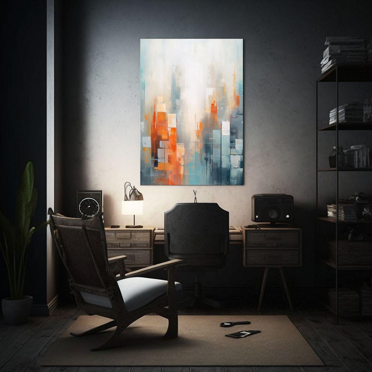 Pintura Minimalista De Una Ciudad Abstracta En 50x75cm-2
