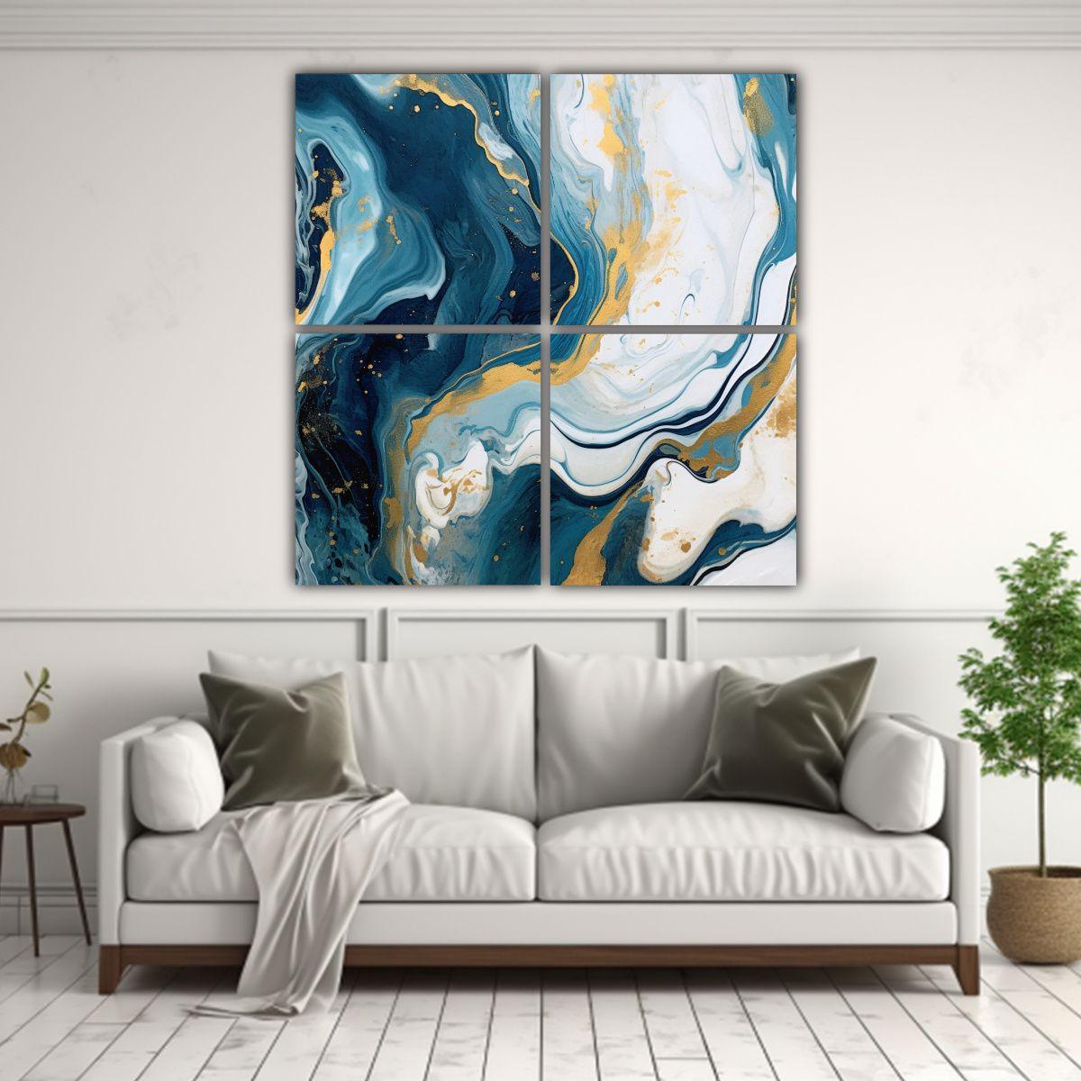 Cuadro Abstracto EBRU Azul Oscuro Para Dormitorio 120x120 Cm-2
