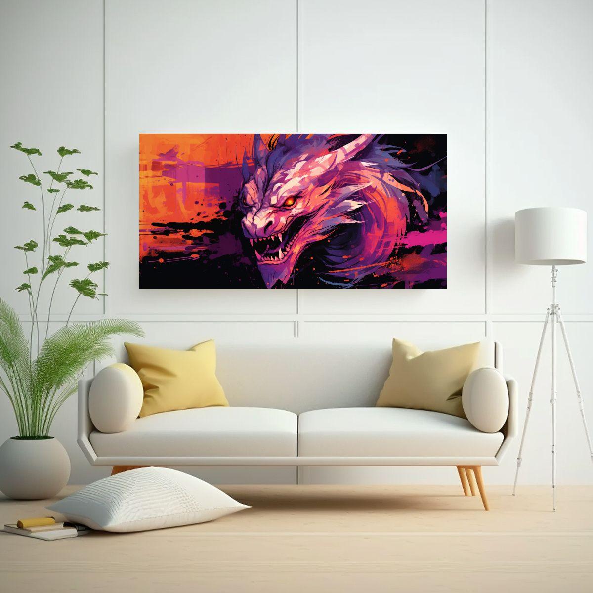 Pintura Decorativa: Dragón En Tonos Púrpura Y Na 160x80cm-2