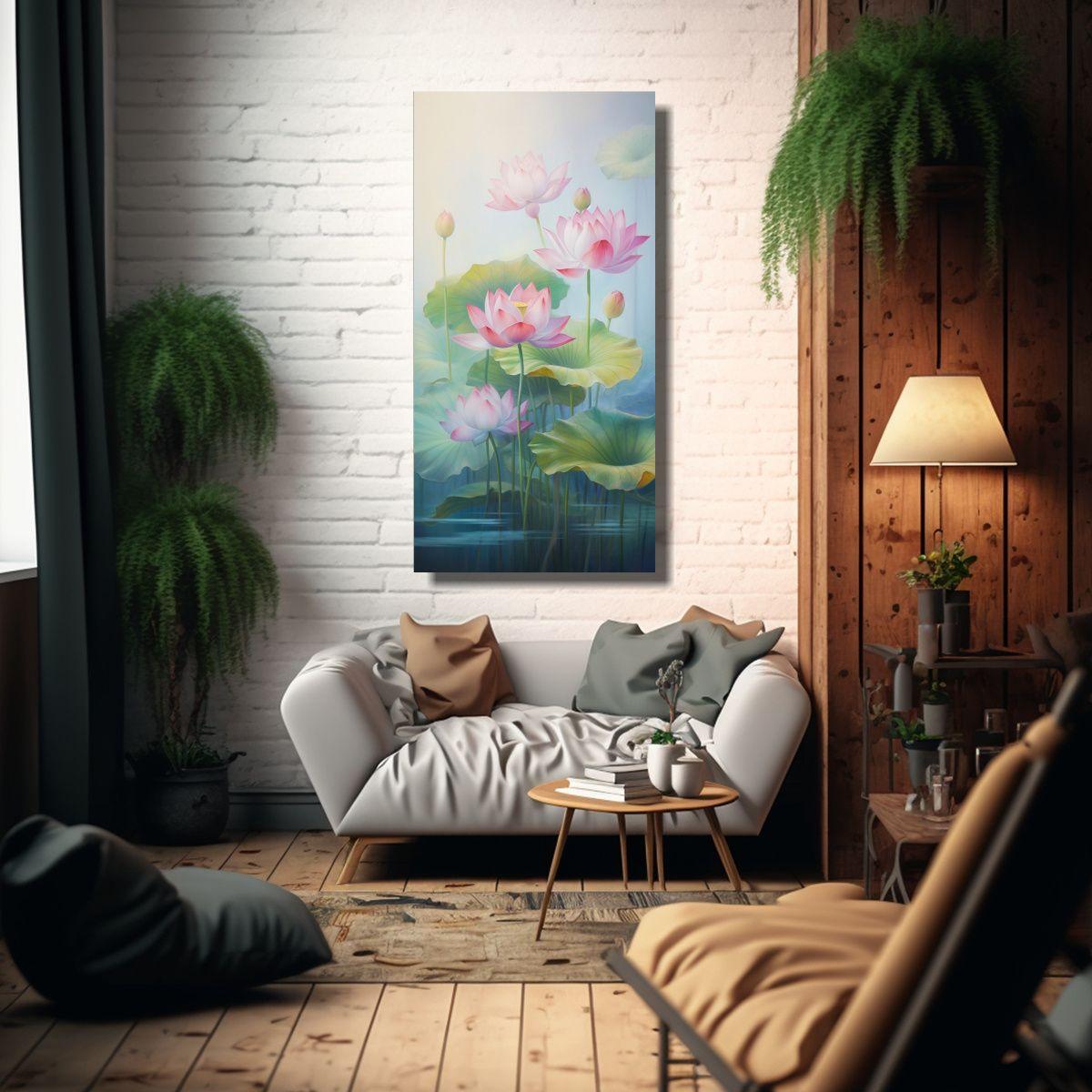 Pintura Abstracta De Flores De Loto En Estilo 50x100cm-2