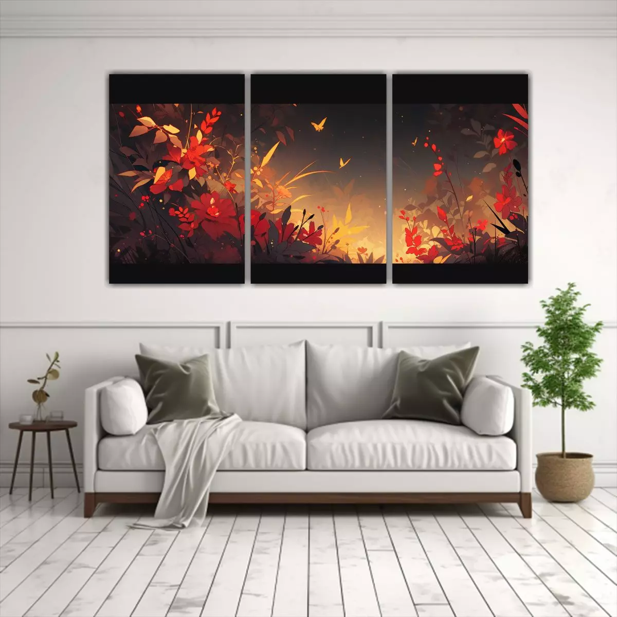 Tres Lienzos Composición Regalo Amarillo Y Rojo 60x30 Cm-2