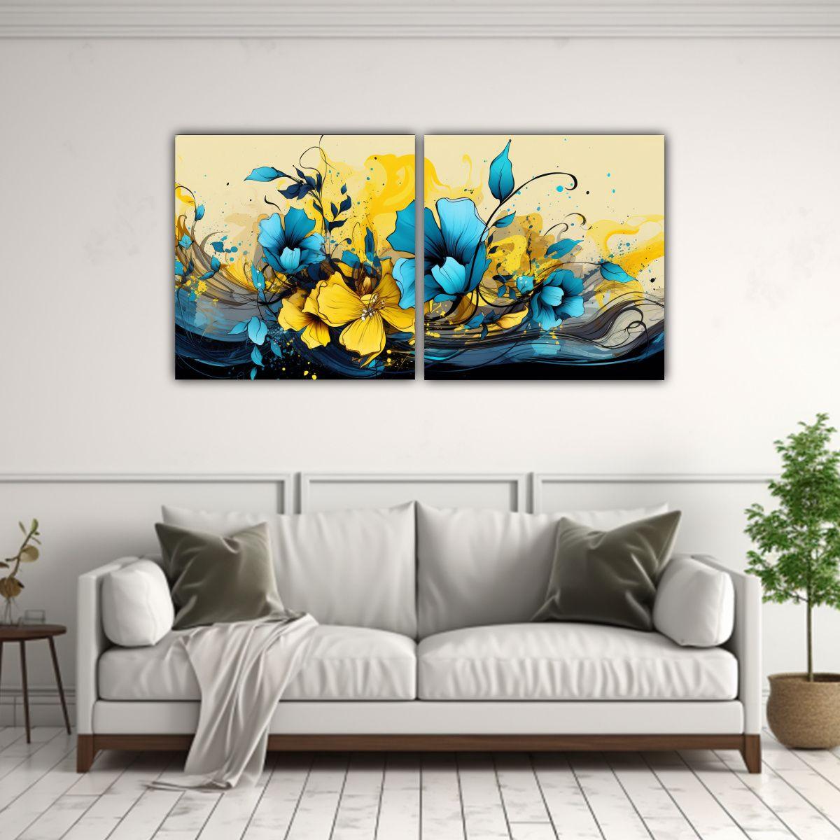 Set 2 Artes Dibujo Bonito Amarillo Y Azul Colores 120x60 Cm-2
