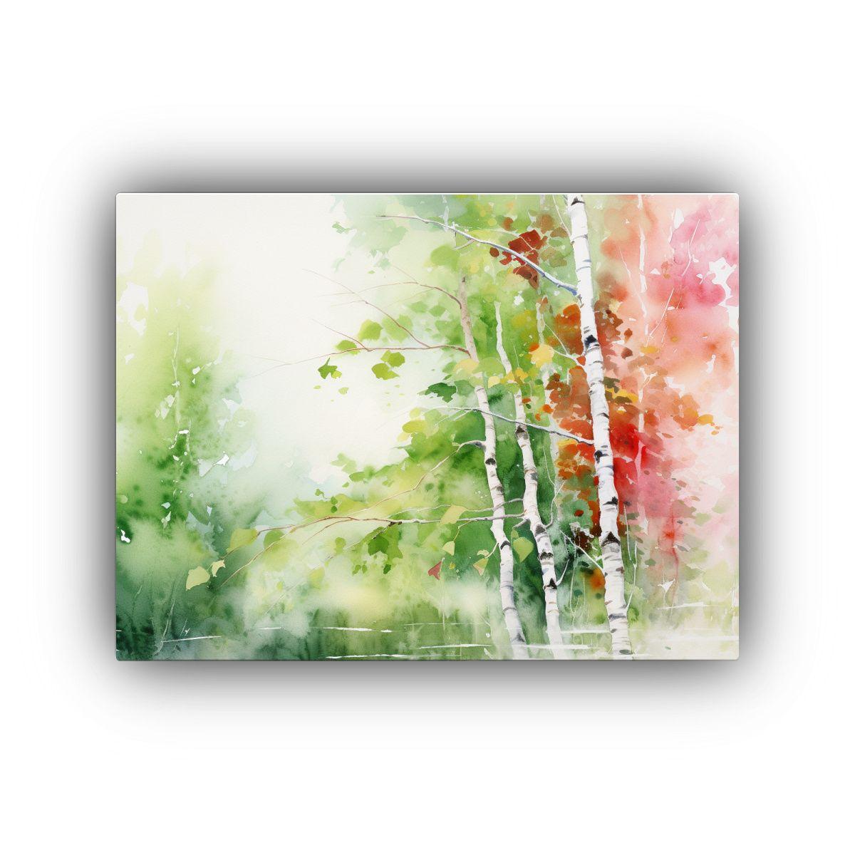 Pintura Abstracta De árbol De Abedul En Colores Verde Y Roj 90x60cm-0