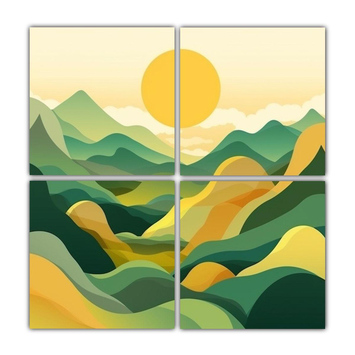 Cuadro Abstracto Con Montaña Y Formas Simples, 180x180 Cm-0