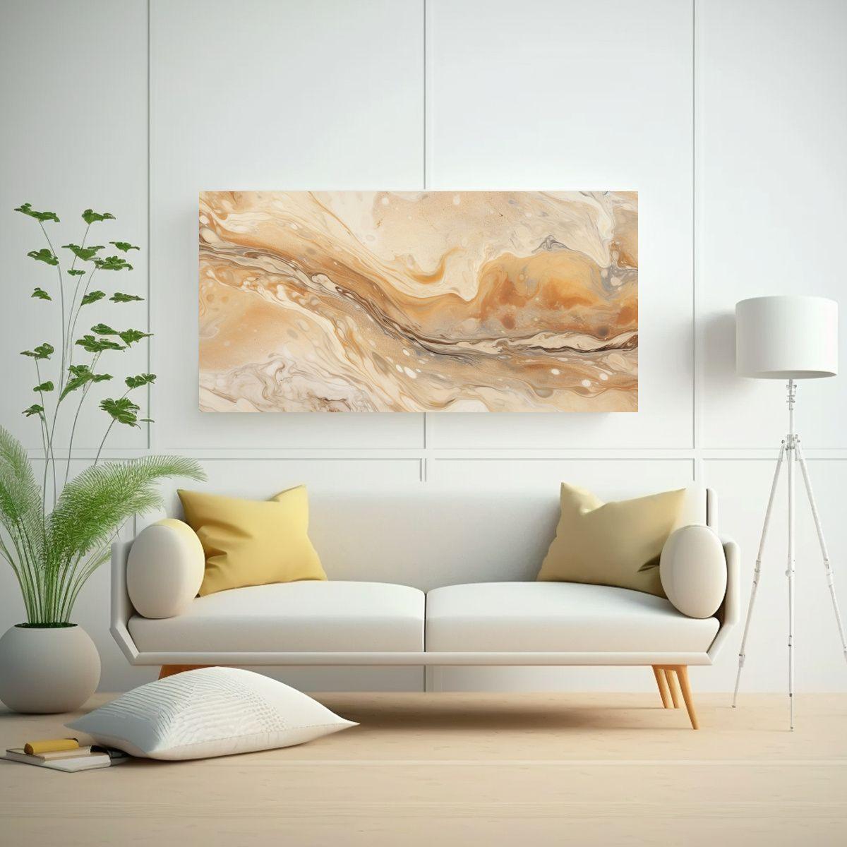 Cuadros Con Textura Mármol Suave En Tonos Beige 80x40cm-2
