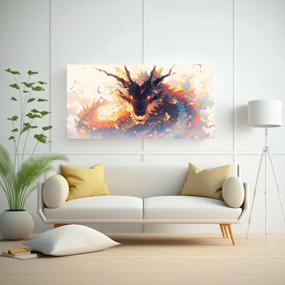 Pinturas De Tela En Bastidor Modernas De Dragón 140x70cm-2