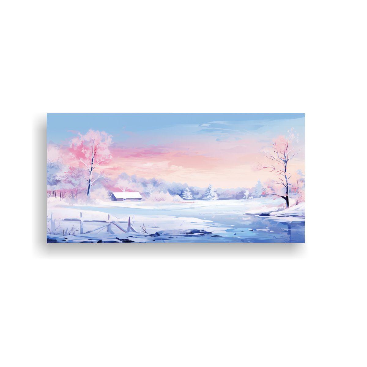 Paisaje Invernal En Lienzo Con Colores Blancos, 80x40cm-0