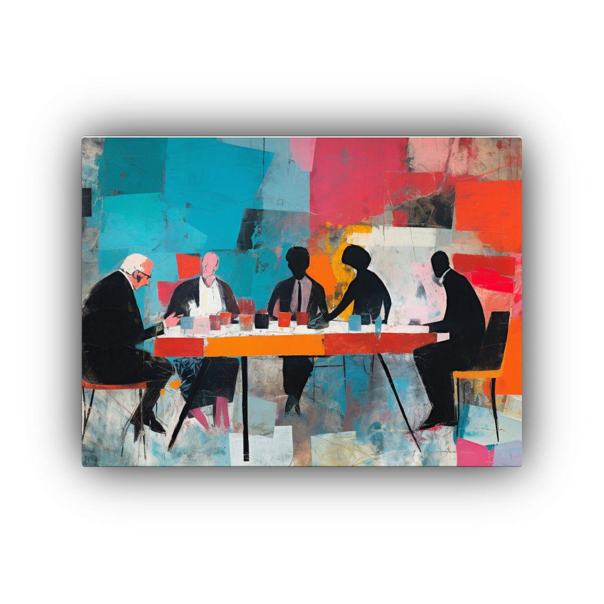 Pintura Abstracta De Personas Discutiendo Alrededor De Una M 40x30cm-0