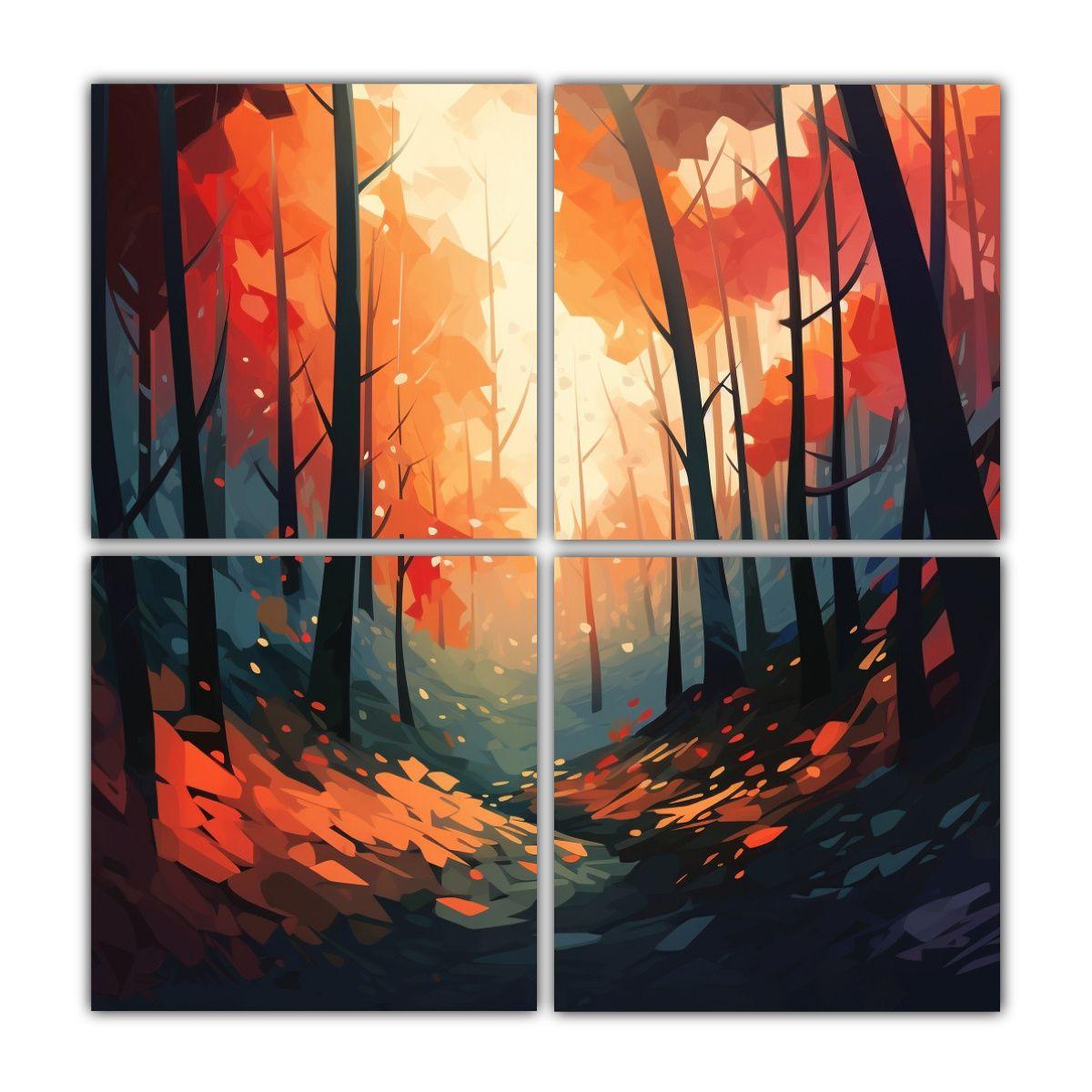 Cuadro De Paisaje Abstracto De Bosque En Colores 120x120 Cm-0