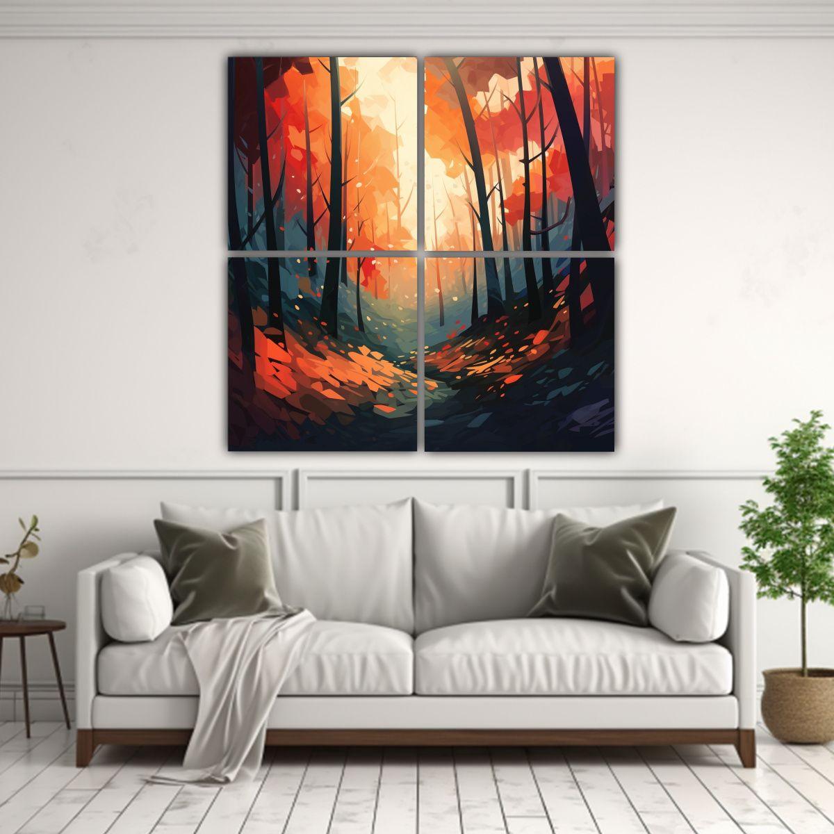 Cuadro De Paisaje Abstracto De Bosque En Colores 120x120 Cm-2