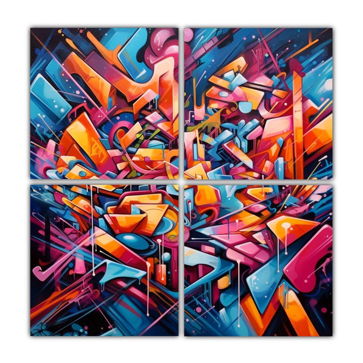 Pinturas Abstractas Graffiti En 4 Gamas De Colores 40x40 Cm-0