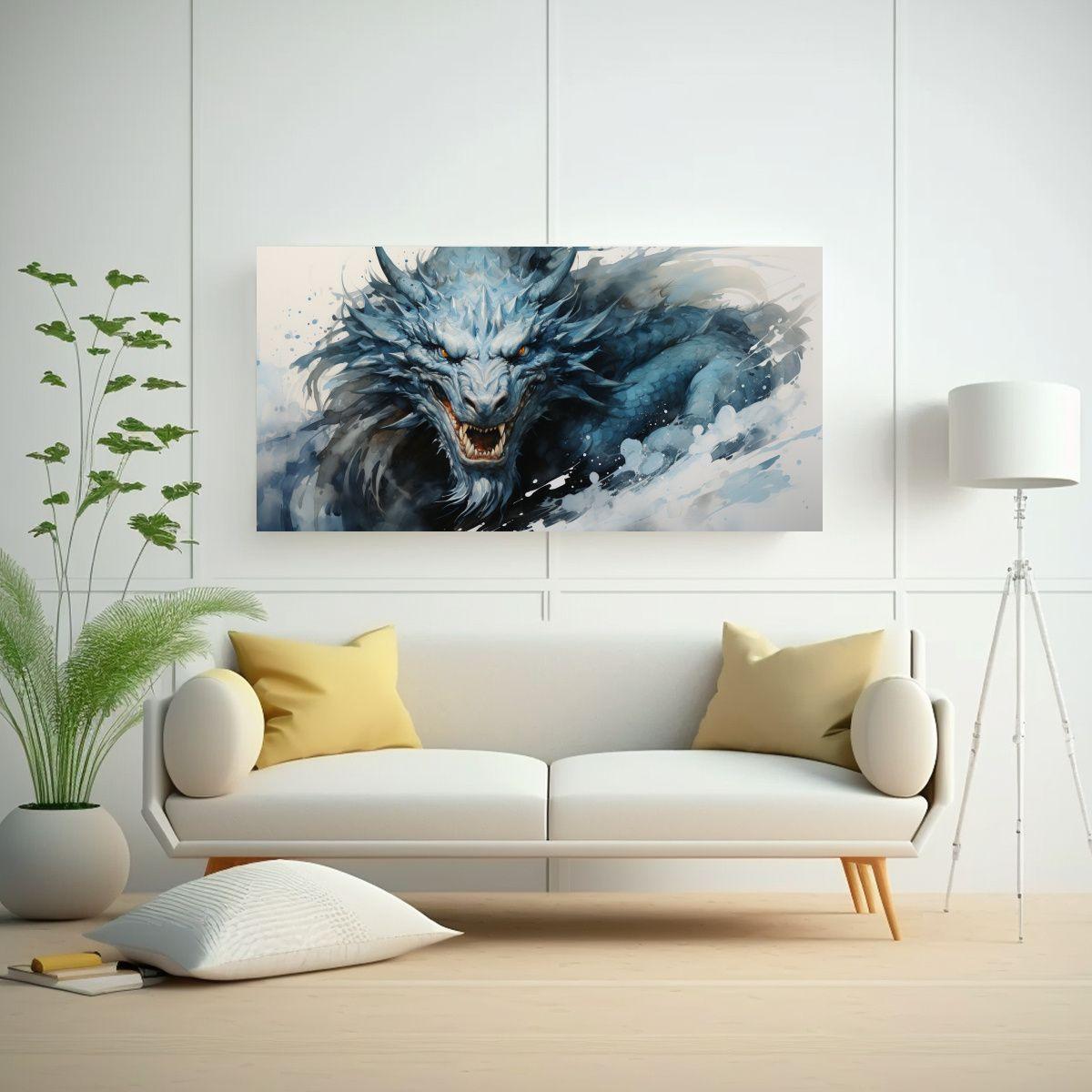 Pintura Inspiradora De Un Dragón En Acuarelas Y T 100x50cm-2