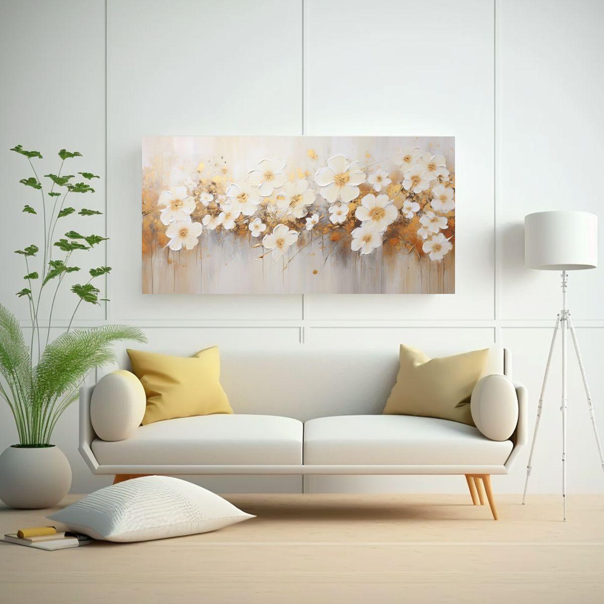 Pintura Acrílica Minimalista En Blanco Con 60x30cm-2