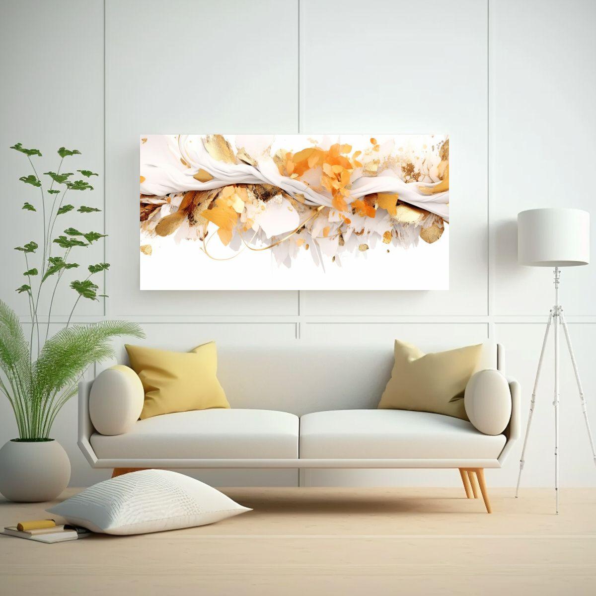 Cuadro Abstracto Resistente Blanco Y Dorado, Arte 100x50cm-2