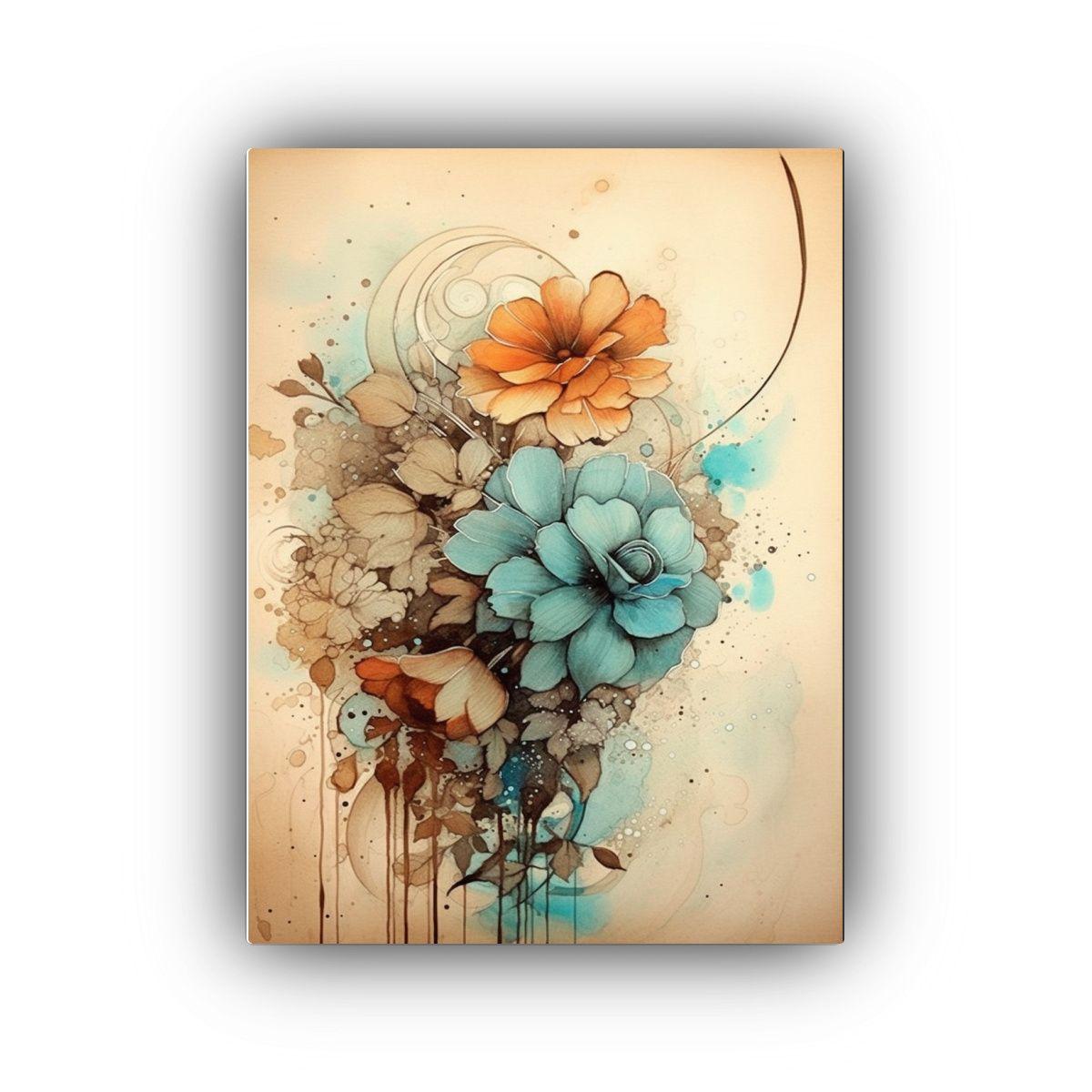 1 Cuadro Inspirador De Flores En Estilo Acuarela 30x45cm-0