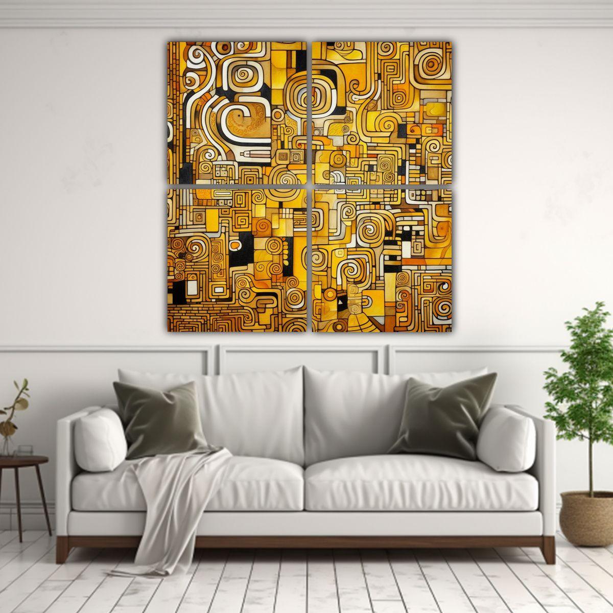 Cuatro Composición Amarillo Geométrico Klimt 60x60 Cm-2