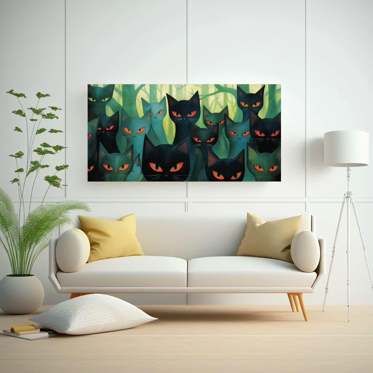 Pintura Impresionante De Gatos Negros Por Tom 140x70cm-2