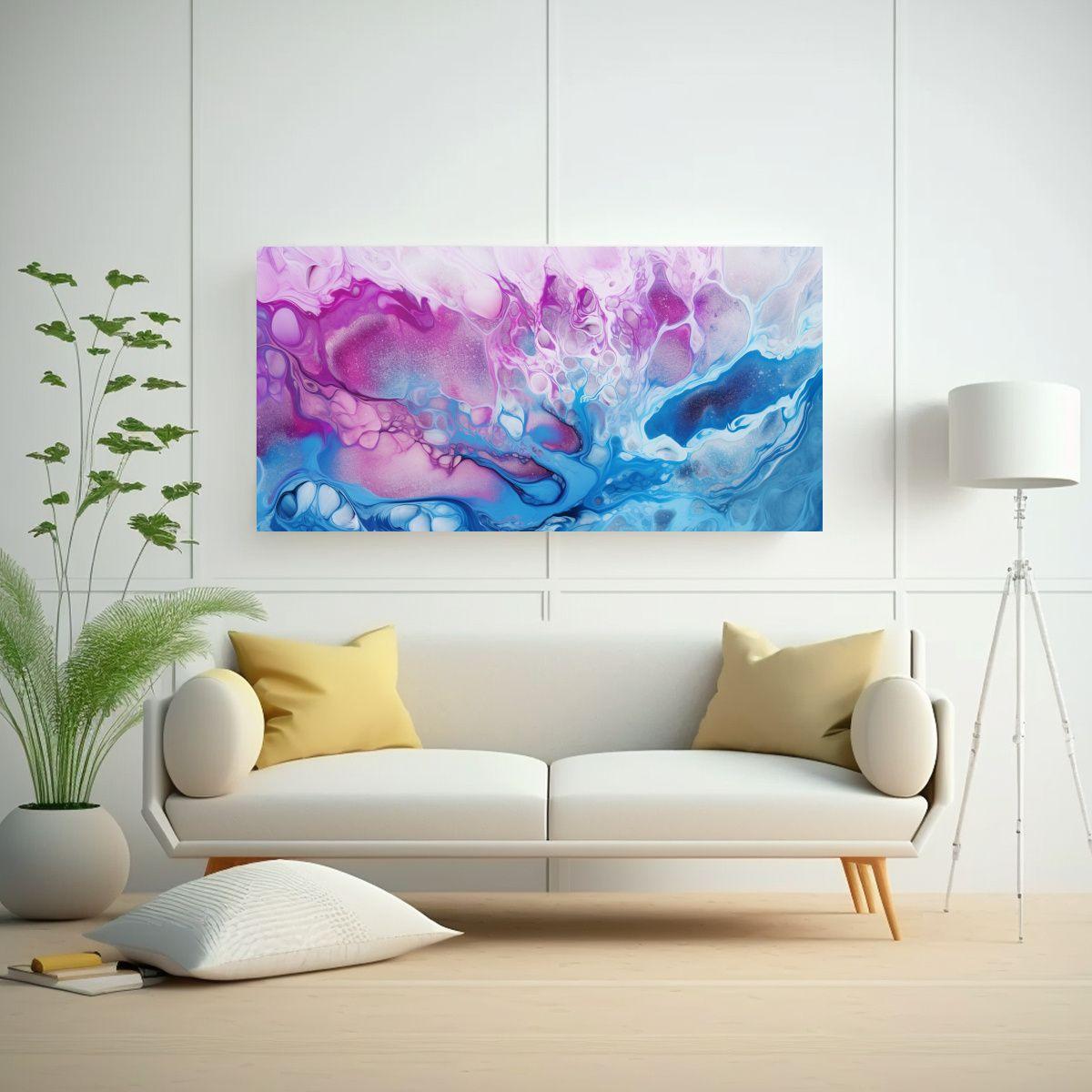 Lienzo Abstracto Azul Y Morado Para Decoración 80x40 Cm-2