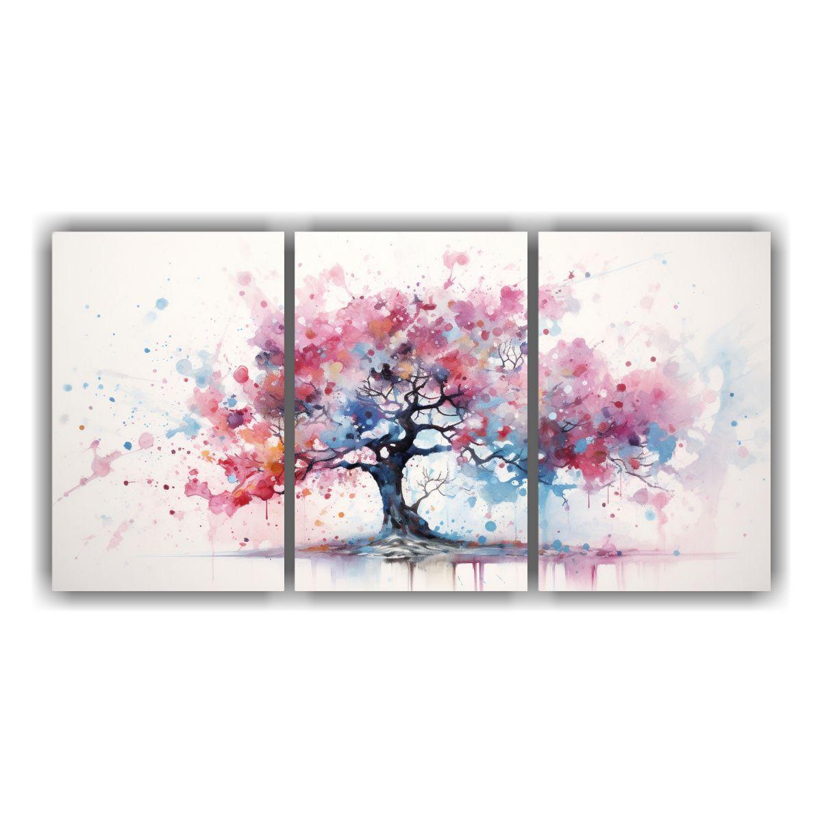 Cuadro De Árbol Rosa Y Azul Con Relieve: Pintura 90x45 Cm-0