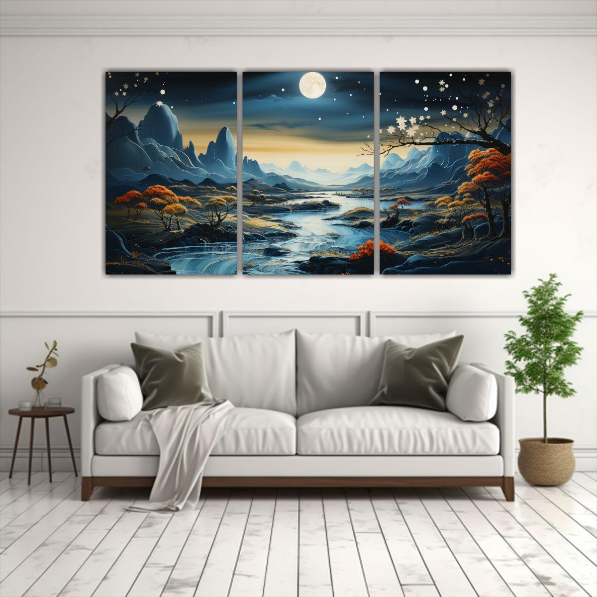 Lienzos Abstracción Profundidad Con Luna Cerca 150x75 Cm-2
