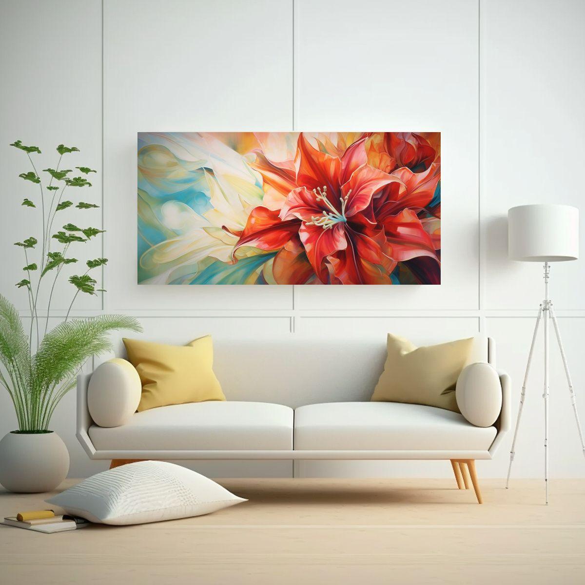 Cuadro Acuarela Abstracto Flores Amaryllis 80x40cm-2