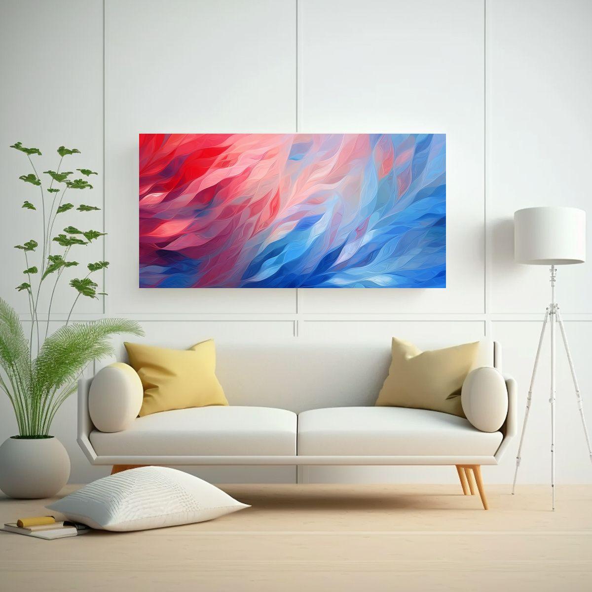 Cuadro Abstracto Floral En Rojo Y Azul Arte 80x40 Cm-2