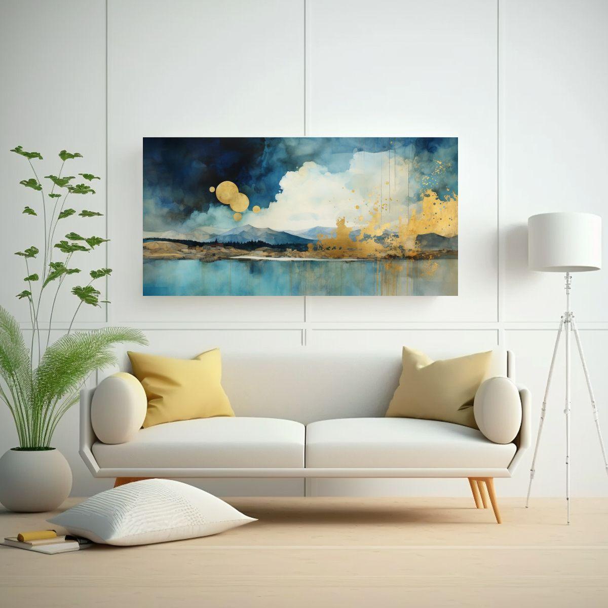 Cuadro Tela Bastidor Diseño Naturaleza Viva Azul 80x40cm-2