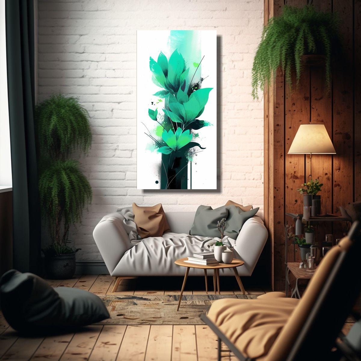Cuadro Original En Tonos Verdes Y Turquesas 50x100cm-2