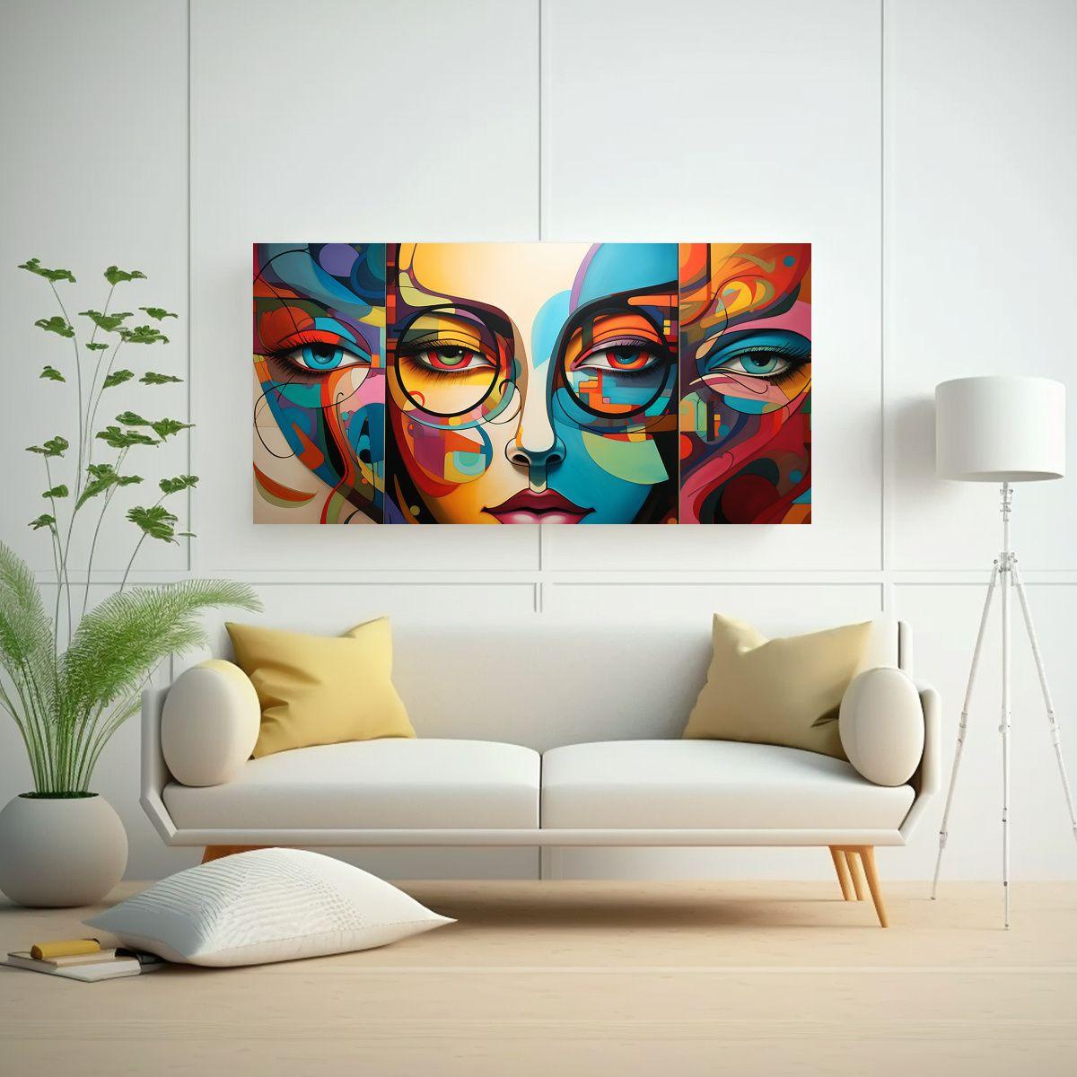 Cuadro Surrealista Pinturas Caras Abstractas 120x60cm-2
