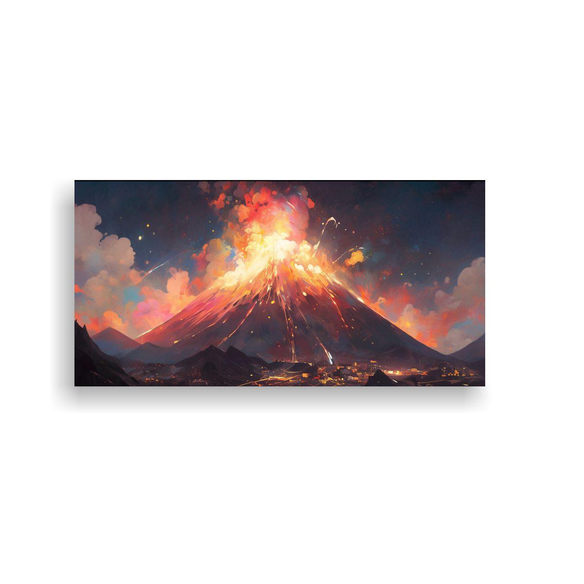 Cuadro Abstracto Exclusivo: Volcán Con Arcoíris 60x30cm-0