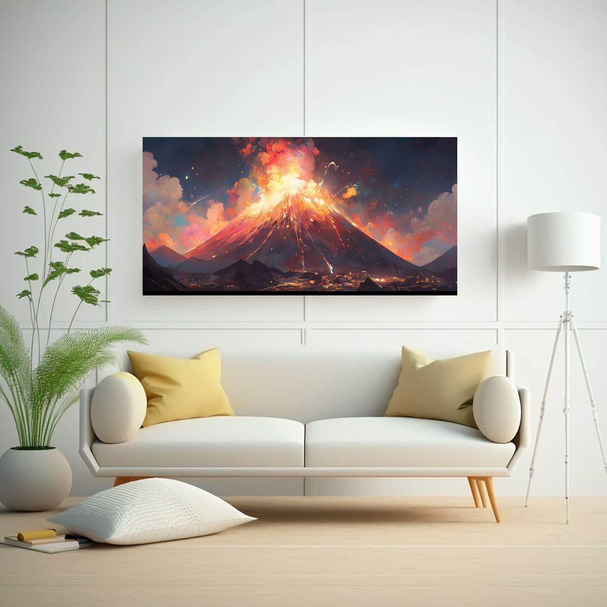 Cuadro Abstracto Exclusivo: Volcán Con Arcoíris 60x30cm-2